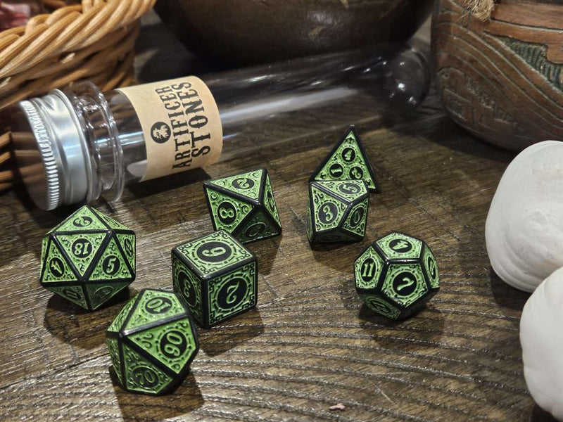 Doctor Pox - Artificer Stones Green Polyhedral Dice Set