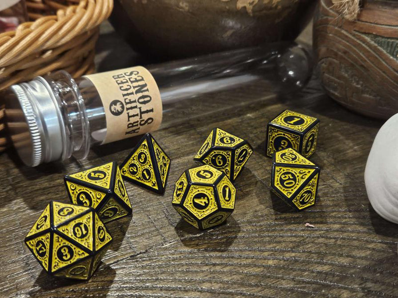 Doctor Pox - Artificer Stones Yellow Polyhedral Dice Set