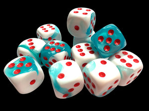 12D6 Gemini Teal-White w/ Red Dice Block - 16mm