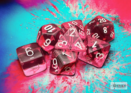 Polyhedral Translucent Pink w/ White Dice Sets