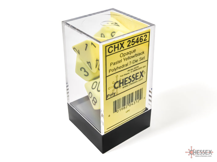 Polyhedral Opaque Pastel Yellow/ Black Dice Sets