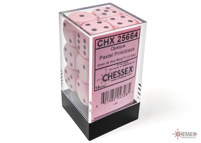 12D6 Opaque Pastel Pink w/ Black Dice Block - 16mm