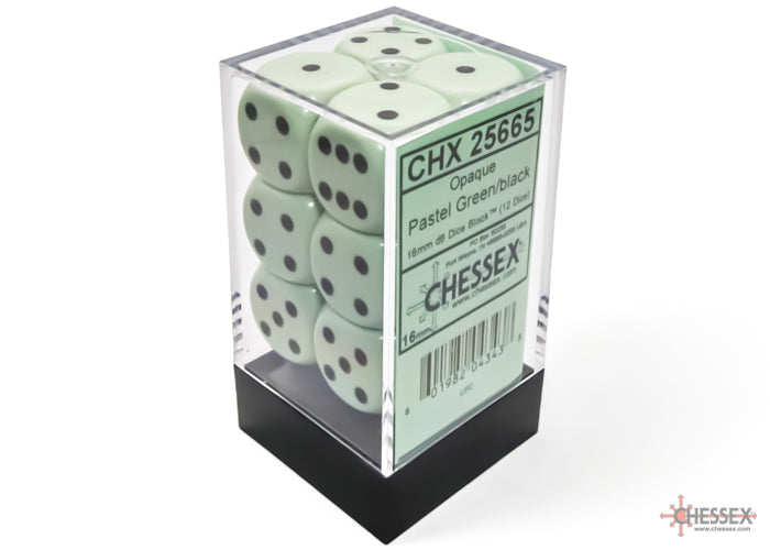 12D6 Opaque Pastel Green w/ Black Dice Block - 16mm