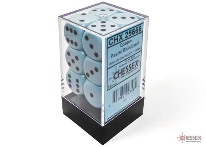 12D6 Opaque Pastel Blue w/ Black Dice Block - 16mm