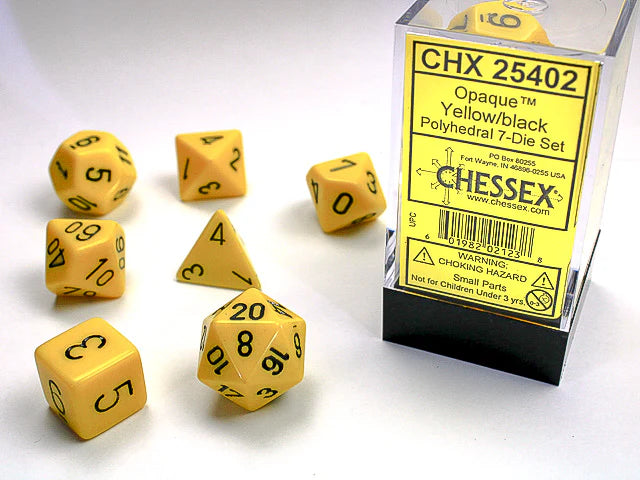 Polyhedral Opaque Pastel Yellow/ Black Dice Sets