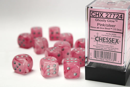 36D6 Ghostly Glow Pink / Silver Dice Block - 12mm