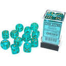 12D6 Borealis Teal / Gold Dice Block - 16mm