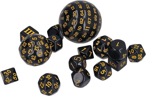 Black & Yellow 15 Piece Dice Set D3 - D100
