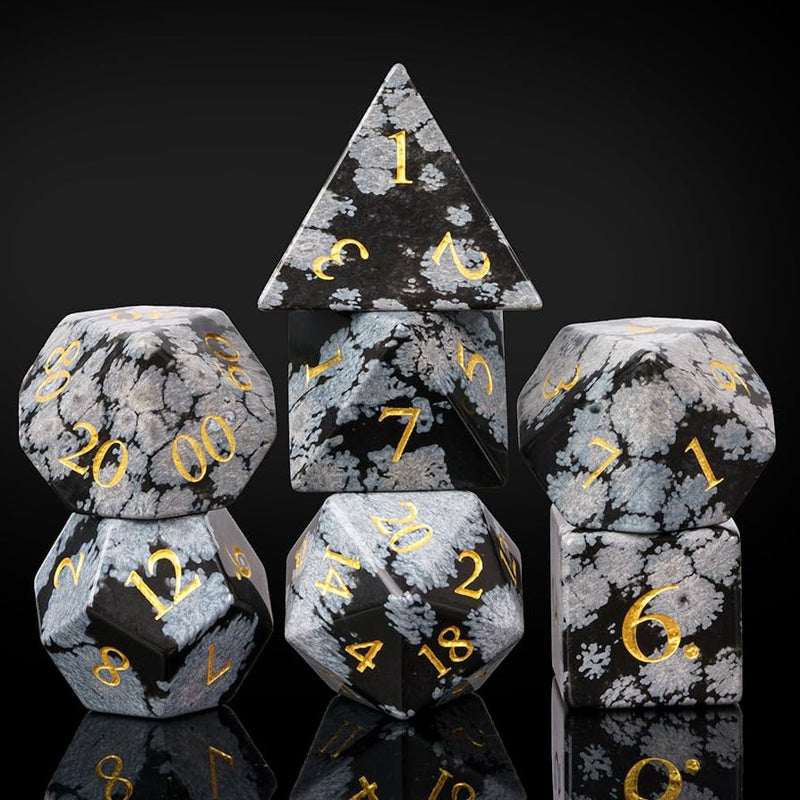 Snow Flake Obsidian Polyhedral Gemstone Dice Set