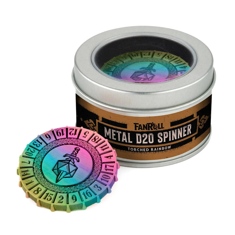 FanRoll Metal D20 Spinner Torched Rainbow