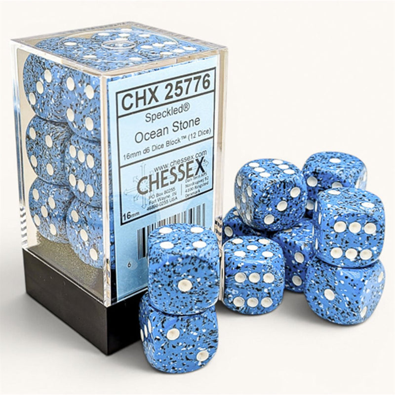 12D6 Speckled Ocean Stone Dice Block - 16mm