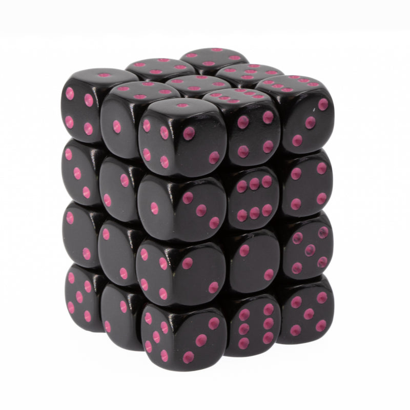 36D6 Opaque Black w/ Pink Dice Block - 12mm