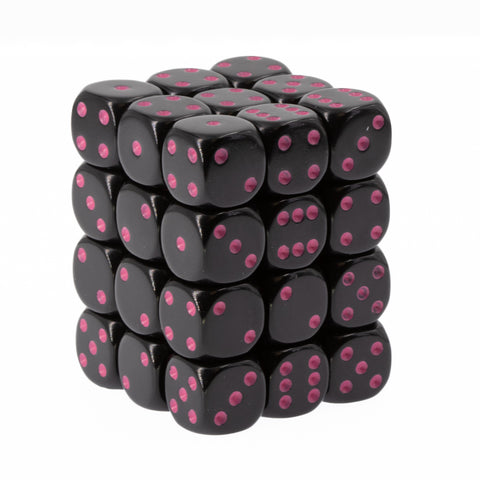 36D6 Opaque Black w/ Pink Dice Block - 12mm
