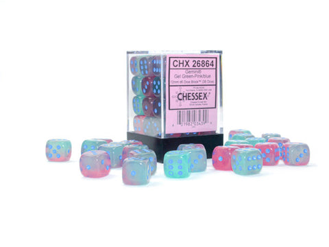 36D6 Gemini Gel Green-Pink / Blue Dice Block - 12mm