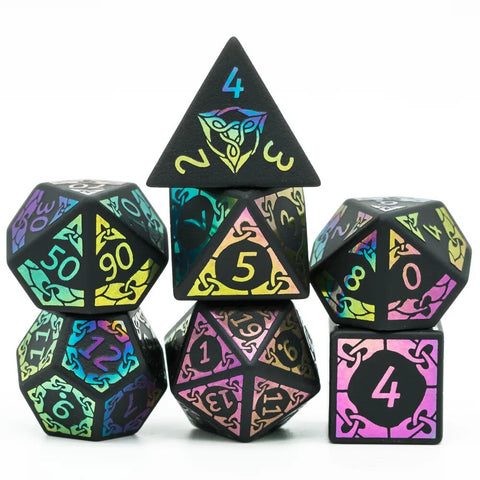 Obsidian Rainbow Polyhedral Gemstone Dice Set