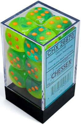 12D6 Gemini PLasma Green - Teal / Orange Dice Block - 16mm