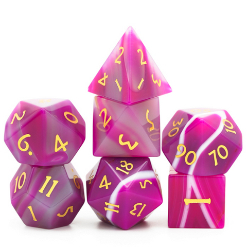 Pink Agate Polyhedral Gemstone Dice Set
