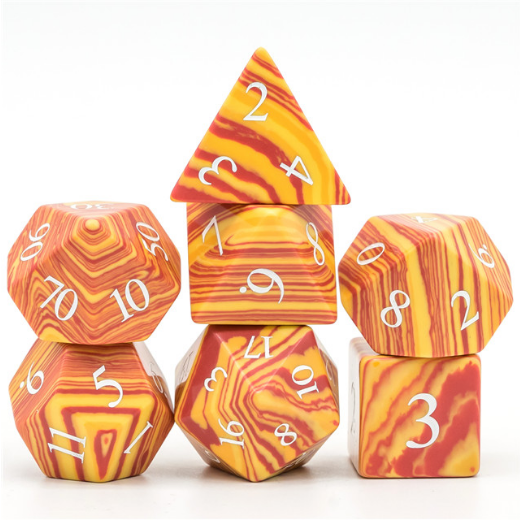 Textured Turquoise, Orange & Red Polyhedral Gemstone Dice Set