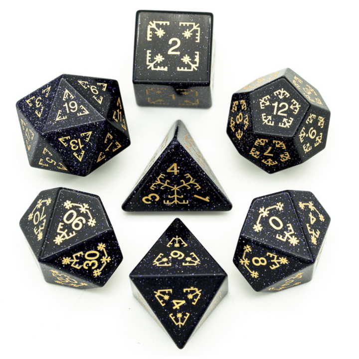 Blue Sandstone with Flourish Polyhedral Gemstone Dice Set