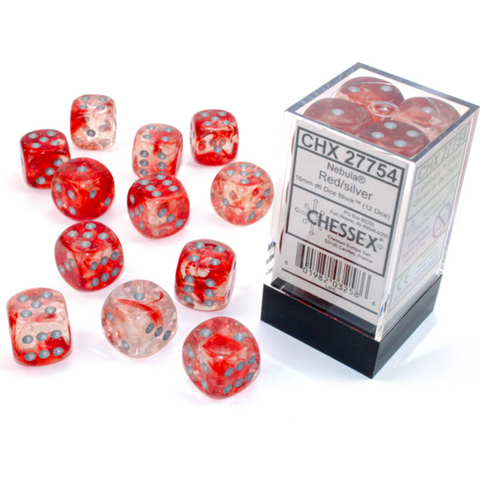 12D6 Nebula Red / Silver Dice Block - 16mm