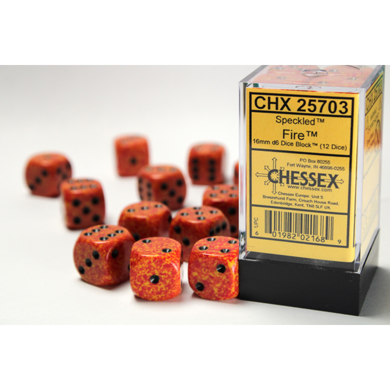 12D6 Speckled Fire Dice Block - 16mm