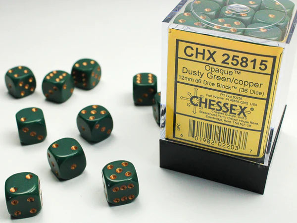 36D6 Opaque Dusty Green / Copper Dice Block - 12mm