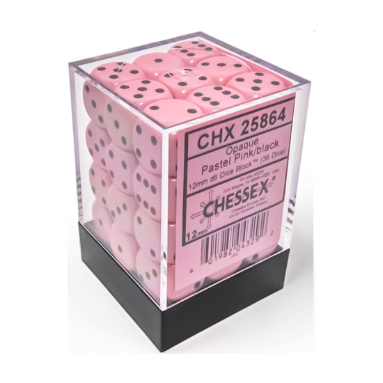 36D6 Opaque Pastel Pink w/ Black Dice Block - 12mm