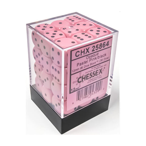 36D6 Opaque Pastel Pink w/ Black Dice Block - 12mm