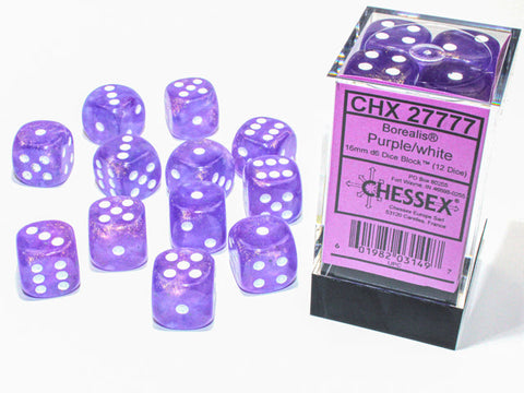 12D6 Borealis Purple / White Dice Block - 16mm