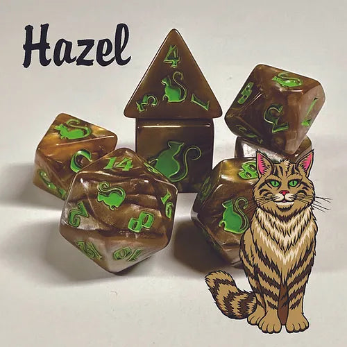 Black Oak Workshop Hazel Kitty-Clacks Polyhedral Dice Set