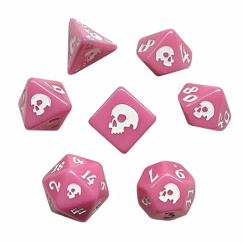 Black Oak Workshop Black Death Polyhedral Dice Set Pink Death
