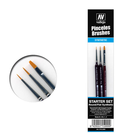 Vallejo Pro Round Synthetic Brush with Triangular Handle Starter Set 1 - 3/0 - 4