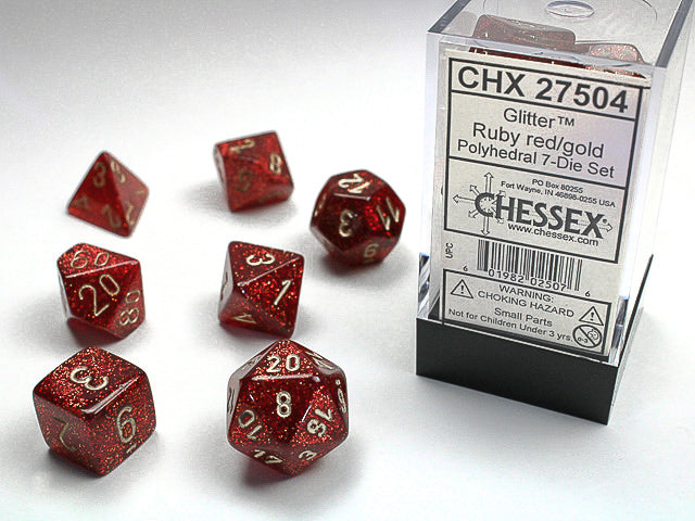 Polyhedral Glitter Ruby Red w/Gold Dice Sets