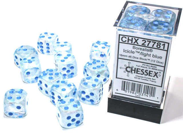 12D6 Borealis Icicle / Light Blue Dice Block - 16mm