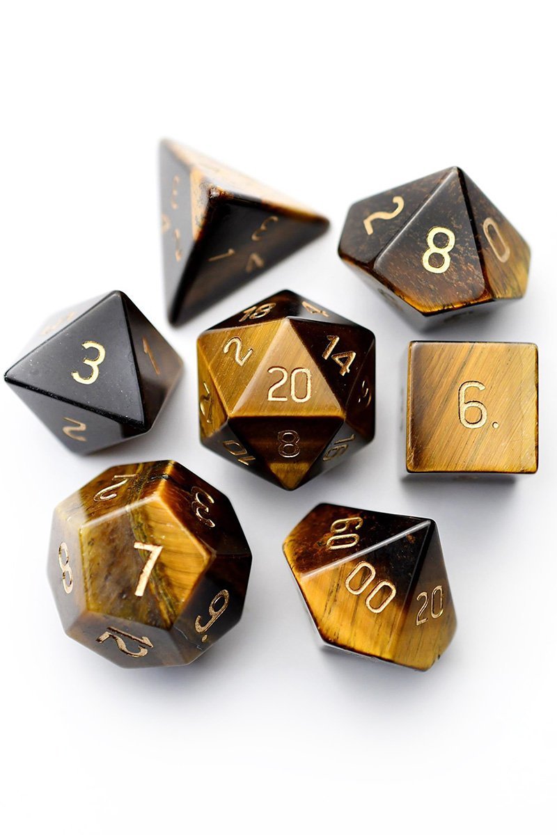 Tiger's Eye Polyhedral Gemstone Dice Set