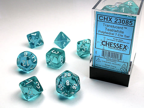 Polyhedral Translucent Teal Dice Sets
