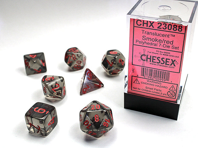 Polyhedral Translucent Smoke w/ Red Dice Sets