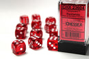 12D6 Translucent Red w/ White Dice Block - 16mm
