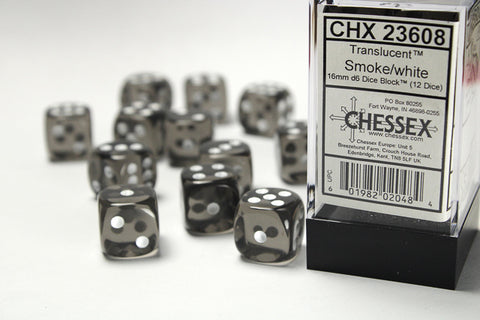 12D6 Translucent Smoke w/ White Dice Block - 16mm