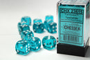 12D6 Translucent Teal w/ White Dice Block - 16mm