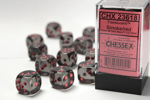 12D6 Translucent Smoke w/ Red Dice Block - 16mm