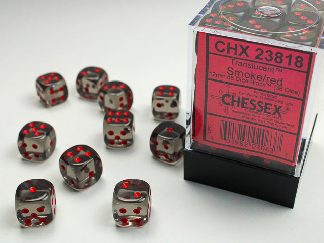 36D6 Translucent Smoke w/ Red Dice Block - 12mm