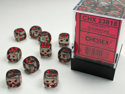 36D6 Translucent Smoke w/ Red Dice Block - 12mm