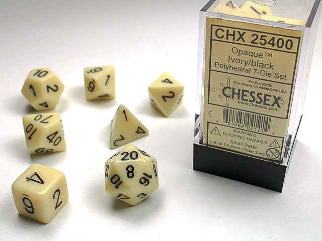 Polyhedral Opaque Ivory w/ Black Dice Sets