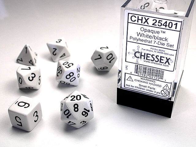 Polyhedral Opaque White w/ Black Dice Sets