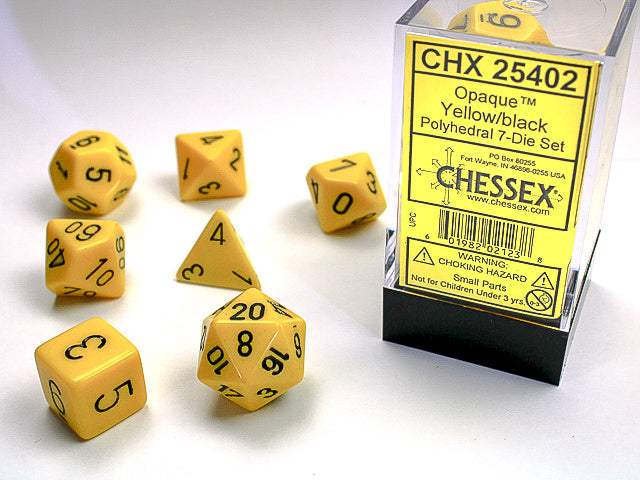 Polyhedral Opaque Yellow w/ Black Dice Sets