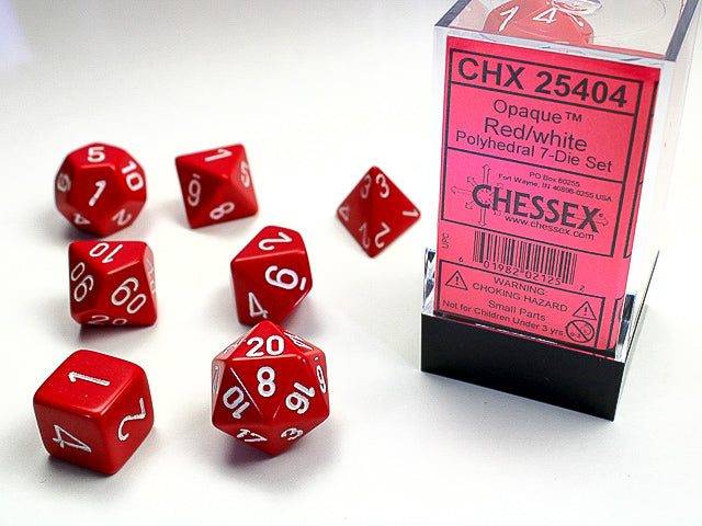 Polyhedral Opaque Red w/ White Dice Sets