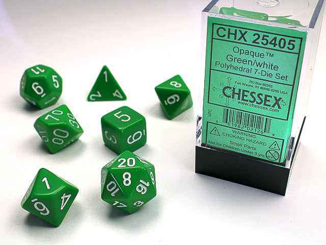 Polyhedral Opaque Green w/ White Dice Sets