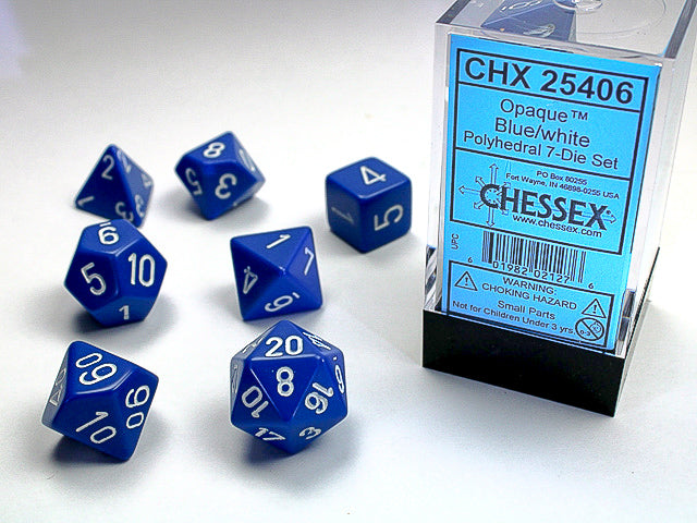 Polyhedral Opaque Blue w/ White Dice Sets