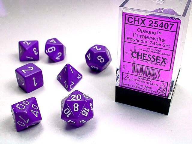 Polyhedral Opaque Purple w/ White Dice Sets